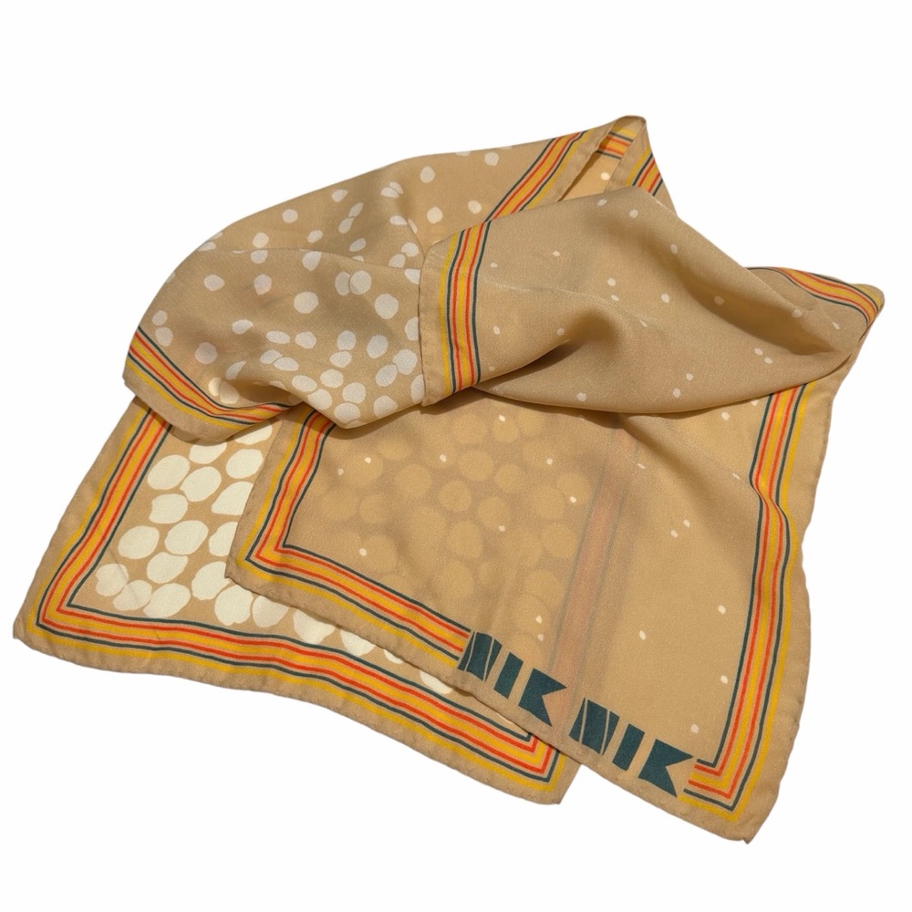 Nik Nik Vintage Italian Made Scarf Rectangular 54”x12-1/2” Beige/White Classic